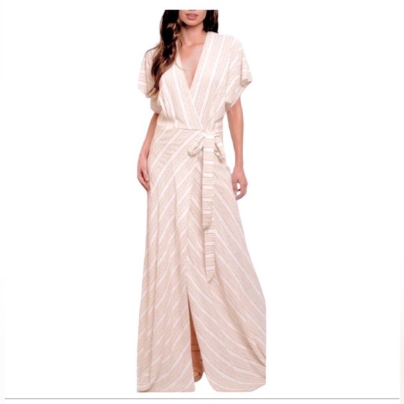New strut and bolt white and red striped short sleeve Maxi wrap dress size M - Picture 1 of 11